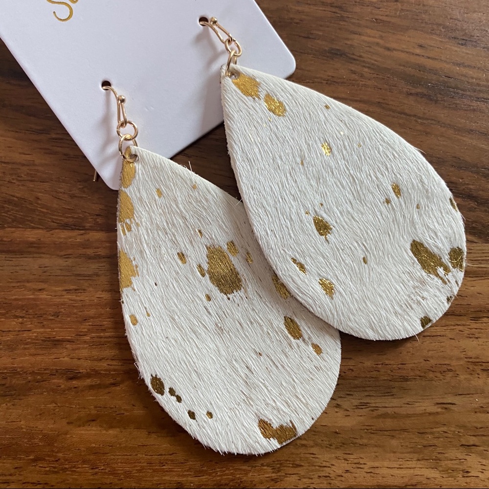Animal Print White Calf Hair leather drop earrings